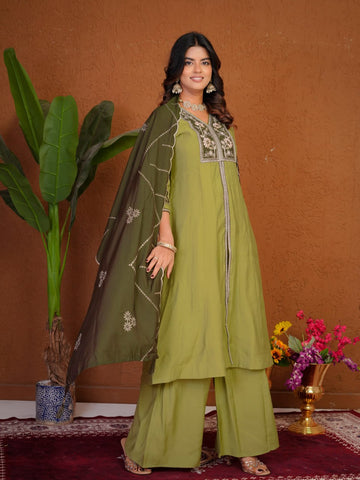 Elegant Roman Silk Multi Embroidery Anarkali Kurti Set