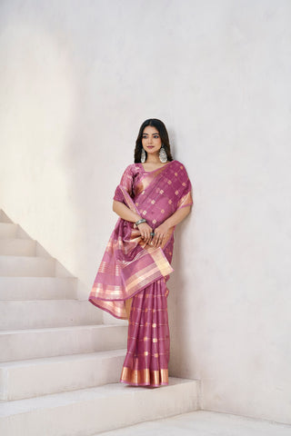 Exclusive Green Soft Linan Cotton Silk Zari Work Saree