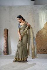 Captivating Soft Linan Cotton Silk Zari Work Saree