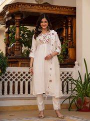Alluring Rust Pure Viscose Mango Silk Multi Embroidery Work Kurti Set