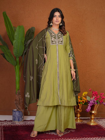 Elegant Roman Silk Multi Embroidery Anarkali Kurti Set