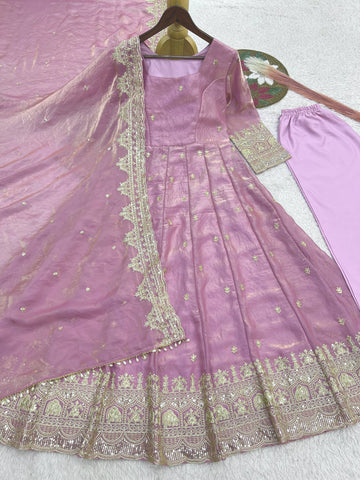 Exclusive Maroon Fandy Satin Silk with Heavy Embroidery Work Gown