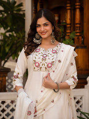 Alluring Rust Pure Viscose Mango Silk Multi Embroidery Work Kurti Set