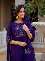 Rust Pure Viscose Mango Silk Multi Embroidery Kurti Set