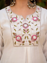 Alluring Rust Pure Viscose Mango Silk Multi Embroidery Work Kurti Set