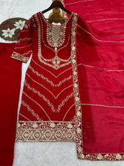 Lovely White Heavy Frendy Silk Embroidery Work Palazzo Suit