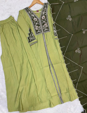 Elegant Roman Silk Multi Embroidery Anarkali Kurti Set