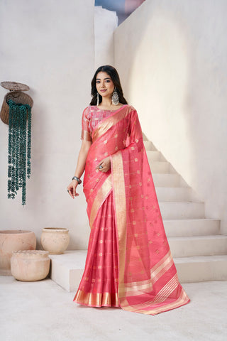 Exclusive Green Soft Linan Cotton Silk Zari Work Saree