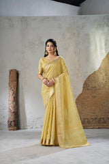 Captivating Soft Linan Cotton Silk Zari Work Saree