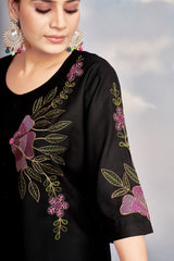 Exclusive Black Heavy Rayon Multi Embroidery Work Co-Ords Set