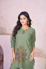 Amazing Pista Rayon with Multi Embroidery Work Co-Ords Set