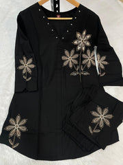 Amazing Black Heavy Rayon Multi Embroidery Co-Ords Set