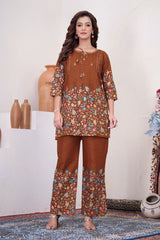 Charming Brown Cotton Kantha Work Co-ord Set