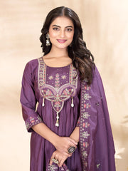 Gorgeous Purple Roman Silk with Multi-thread & Sequence Work Anarkali Kurti Set