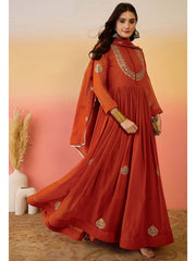 Gorgeous Orange Georgette with Work Gown