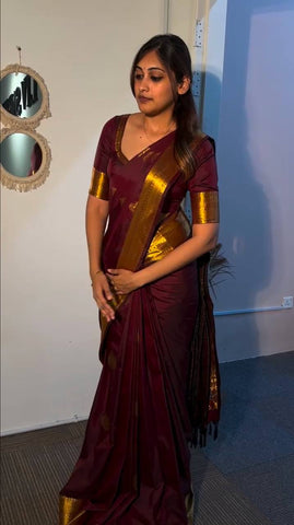 Maroon Lichi Silk Banarasi Saree Wedding Wear Saree