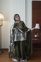 Exclusive Green Chinon Sequence Work Palazzo Suit