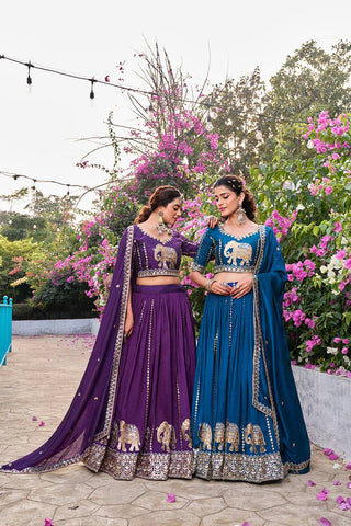 Mesmerizing Blue Vichitra with Embroidery Sequence Work Lehenga