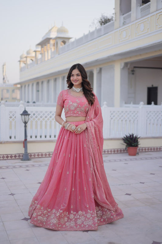 Stunning Pink Fendi Silk with Sequins Lehenga