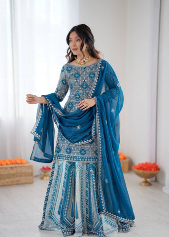 Blue Faux Georgette with Sequence Work Lehenga Top