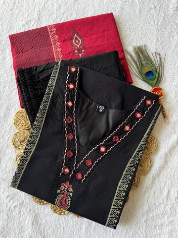 Alluring Red Pure Cotton with Block Work Suit Set