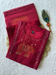 Amazing Red Cotton with Mirror Work Suit