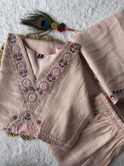 Elegant Pink Roman Silk Embroidery Kurti Suit