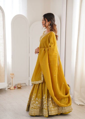 Charming Yellow Havy Simmer Silk Thread Work Lehenga