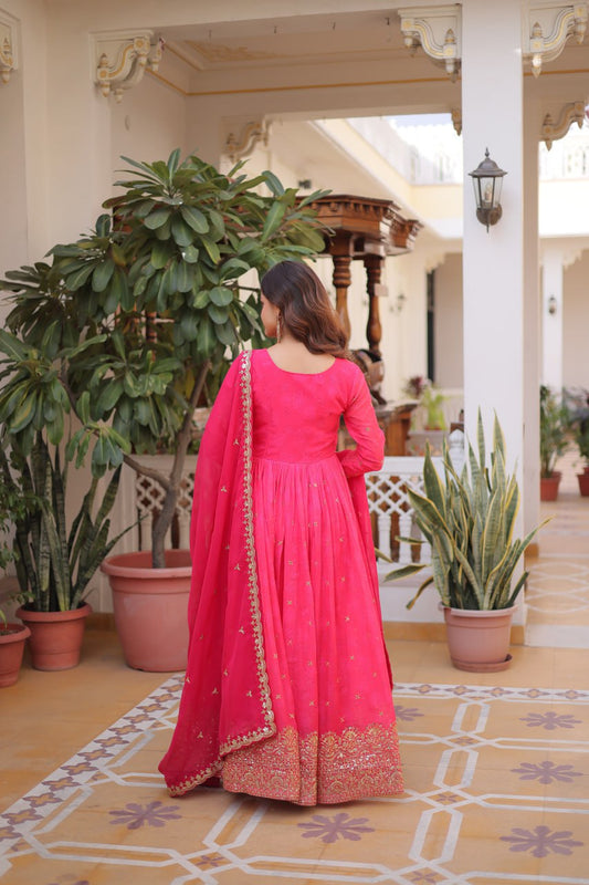 Amazing Pink Russian Silk Embroidery Work Anarkali Suit