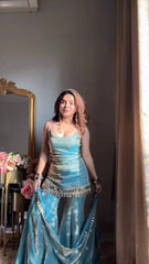 Blue Fendy Silk Thread Work Sharara Suit
