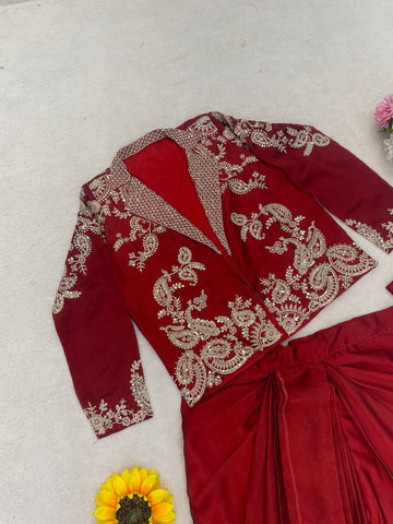 Captivating Red Silk Embroidered Lehenga Choli