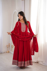 Stylish Red Vichitra Silk with Jari Work Anarkali Suit