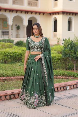 Amazing Green Vichitra Silk Embroidered Lehenga
