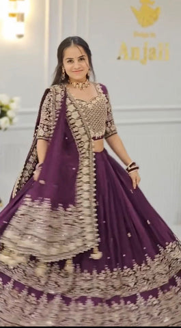 Wine Color Georgette Heavy Embroidery Lehenga Choli