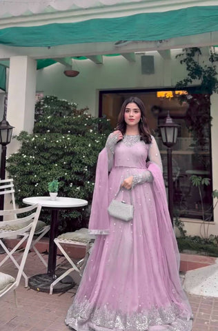 Amazing Foux Gorgette with Thread Work Gown