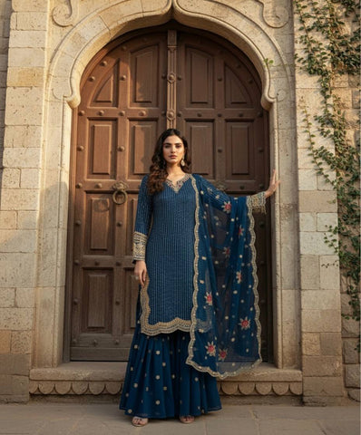 Fabulous Heavy Georgette Embroidery Sharara Suit