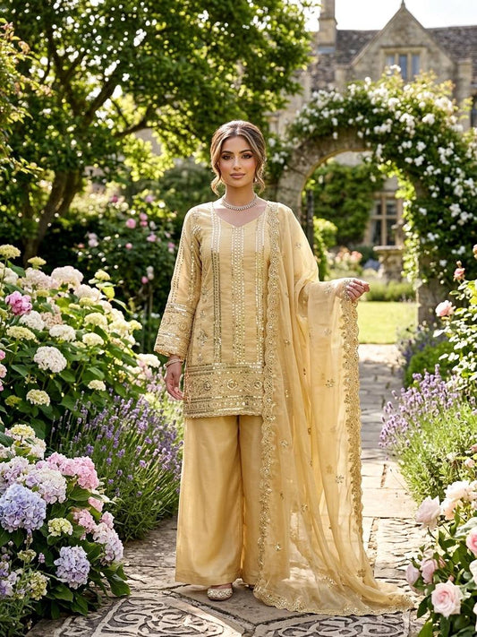 Stylish Golden Thread Sequence Work Sharara Suit
