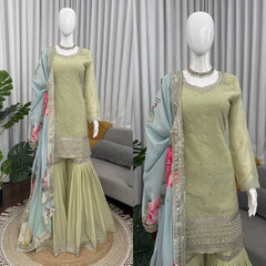 Adorable Pista Green Sequence Work Sharara Suit