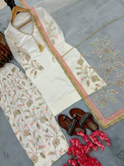 Charming White Satin with Sequence Work Sharara Suit