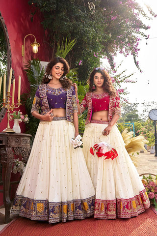 Outstanding Pure Vichitra Embroidery Work Lehenga Choli