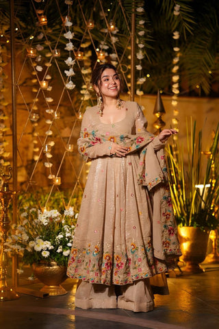 Outstanding Silk Multi Embroidery Work Gown