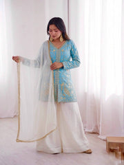 Function Wear Silk with Heavy Embroidery Palazzo Suit