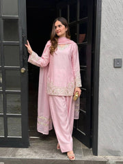 Elegant Pink Crepe Silk Embroidery Work Palazzo Suit