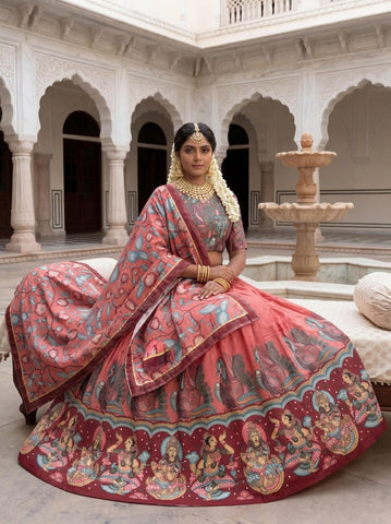 Amazing Maroon Chent Crep Kalamkari Print Lehenga Choli