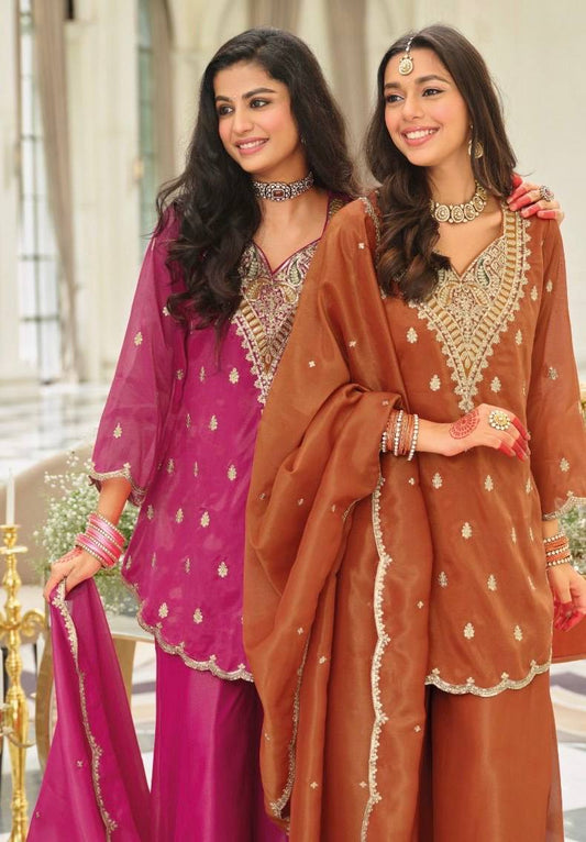 Gorgeous Pink Heavy Silk Embroidered Sharara Suit