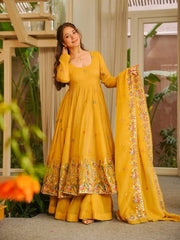 Mesmerizing Yellow Soft Silk with Sequins Embroidery Gown