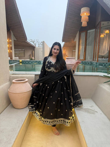 Exclusive Black Heavy Vichitra Silk Sequence Work Anarkali