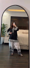 Exclusive Black Crep Silk with Embroidery Work Sharara Suit