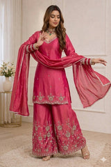 Lovely Pink Silk with Sequence Work Palazzo Suit