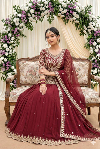 Gorgeous Maroon Georgette Sequence Work Lehenga Choli